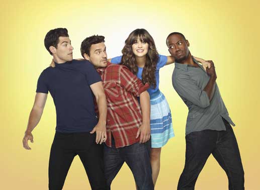 Die naive Jess (Zooey Deschanel, 2.v.r.) trennt sich von ihrem untreuen Freund und zieht zu Schmidt (Max Greenfield, l.), Nick (Jake M. Johnson, 2.v.l.) und Winston (Lamorne Morris, r.) in eine Männer-WG und beginnt dort ein neues, turbulentes Leben ... Bild: Sender/20th Century Fox