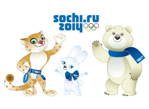 Logo und Maskottchen der Olympischen Winterspiele 2014 in Sotschi. Bild: Sender