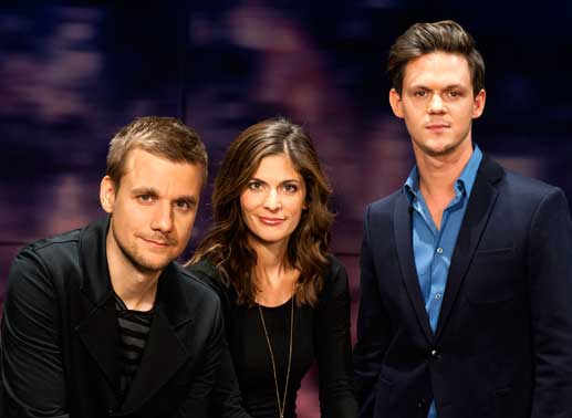 Die Moderatoren Tobias Schlegl, Katty Saliè, Jo Schück .Bild: Sender