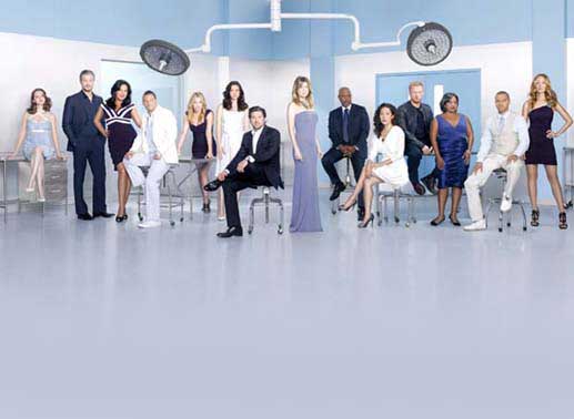 S. Drew (Dr. Kepner), E. Dane (Dr. Sloan), S. Ramirez (Dr. Torres), J. Chambers (Dr. Karev), J. Capshaw (Dr. Robbins), C.r Leigh (Dr. Grey), P. Dempsey (Dr. Shepherd), E. Pompeo (Dr. Grey), J. Pickens Jr. (Dr. Webber), S. Oh (Dr. Yang), K. McKidd (Dr. Hunt), C. Wilson (Dr. Bailey), J. Williams (Dr. Avery), K. Raver (Dr. Altman). Bild: Sender