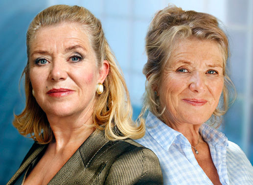 Zum Verwechseln ähnlich: Gaserei-Inhaberin Emma (Jutta Speidel, re.) und Bauunternehmerin Hedwig (Jutta Speidel). Bild: Sender