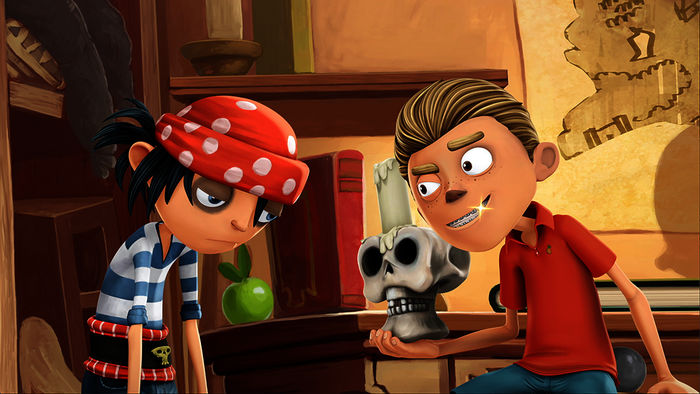 Piratenjunge Jim ist neidisch auf Brents glänzende Zahnspange. Bild: Sender / WDR / Cyber Group Studios / France Télévisions / Blue Spirit Studios / Sofitvcine 4
