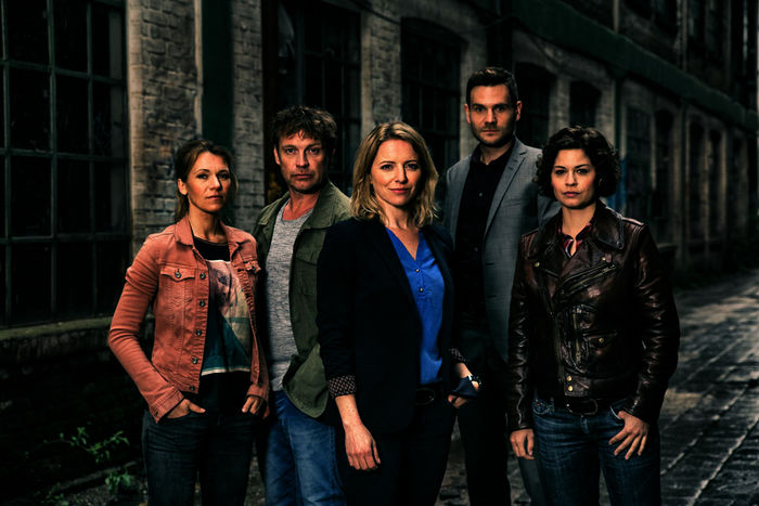 Vanessa Haas (Kerstin Landsmann, Hauptkommissar Matti Wagner (Pierre Besson), Hauptkommissarin Anna Maiwald (Diana Staehly), Jonas Fischer (Lukas Piloty) und Lilly Funke (Tatjana Köstel). Bild: Sender