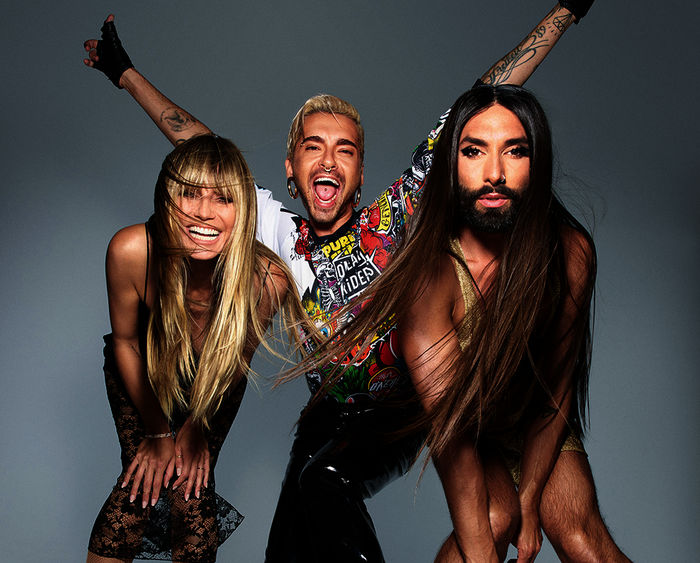 Heidi Klum, Bill Kaulitz und Conchita Wurst. Bild: Sender /  ProSieben / Rankin