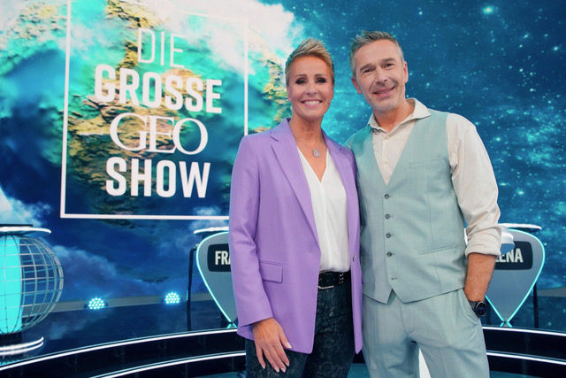 Die große Geo-Show. Moderatorin Sonja Zietlow und Experte Dirk Steffens. Bild: Sender / RTL / Stefan Gregorowius 
