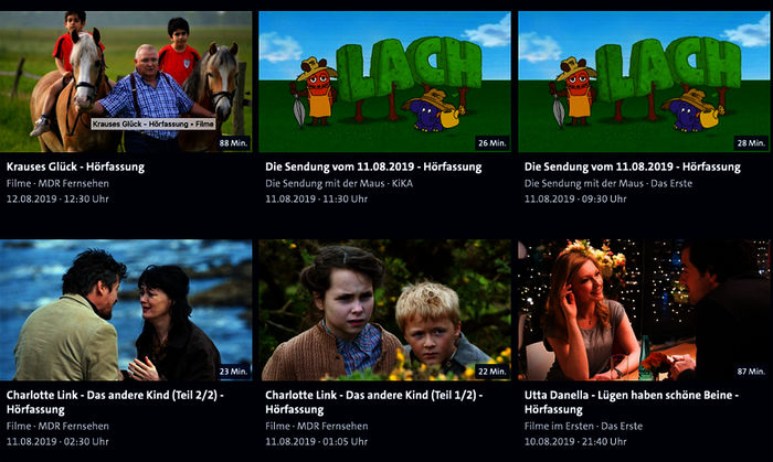 Hörfilme, Audiodeskription und Hörfassungen in der ARD-Mediathek. Bild: Screenshot ARD