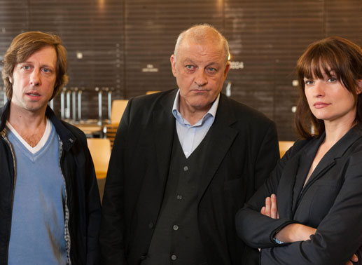 Ekki (Oliver Korittke, li.)  Georg Wilsberg (Leonard Lansink)  Alex (Ina Paule Klink). Bild: Sender / Thomas Kost