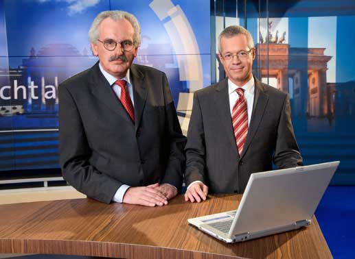 Ulrich Deppendorf (li., WDR) und Rainald Becker (re., SWR), Chefredakteur und stellv. Chefredakteur Gemeinschaftsredaktion Fernsehen im ARD-Hauptstadtstudio. Bild: Sender