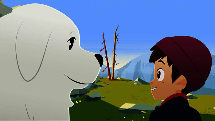 Eine ungewöhnliche Freundschaft in den Bergen: Belle (li.) und Sebastian (re.). Bild: Sender / ZDF / Gaumont Animation / PP Animation III Inc