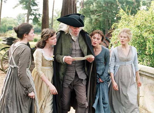  Jena Malone (Lydia), Carey Mulligan (Kitty), Donald Sutherland (Mr. Bennet), Keira Knightley (Elizabeth 'Lizzy' Bennet), Rosamund Pike (Jane). Bild: Sender