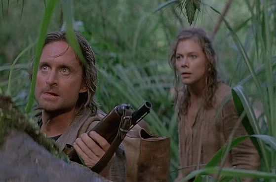 Michael Douglas und Kathleen Turner in „Auf der Jagd nach dem grünen Diamanten“. Bild: Sender