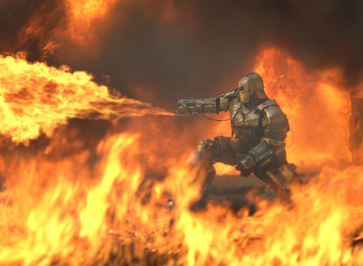 Der Iron Man im Flammenmeer. Bild: Sender
