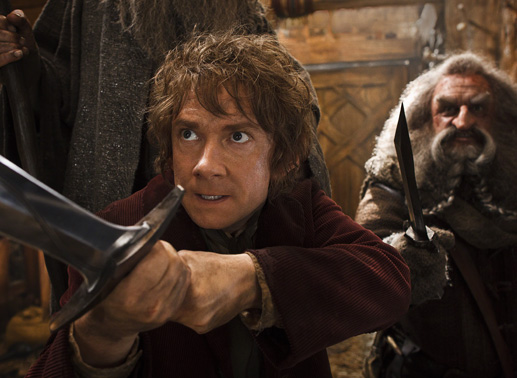 Szene aus „Der Hobbit - Smaugs Einöde“ – mit Martin Freeman und Bilbo Baggins. Bild: Sender / 2013 Warner Bros
